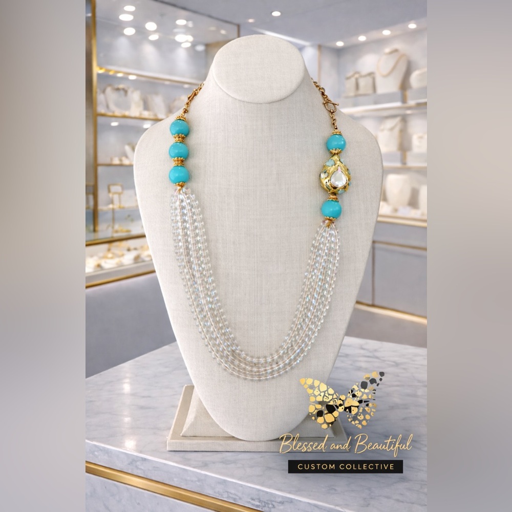 Elegant Turquoise, Moonstone and Gold Necklace